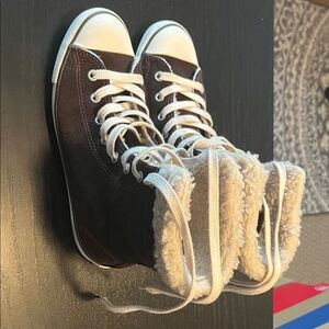 Converse Chuck Taylor High-Top Sneakers with Sherpa Lining - Dark Brown & Cream